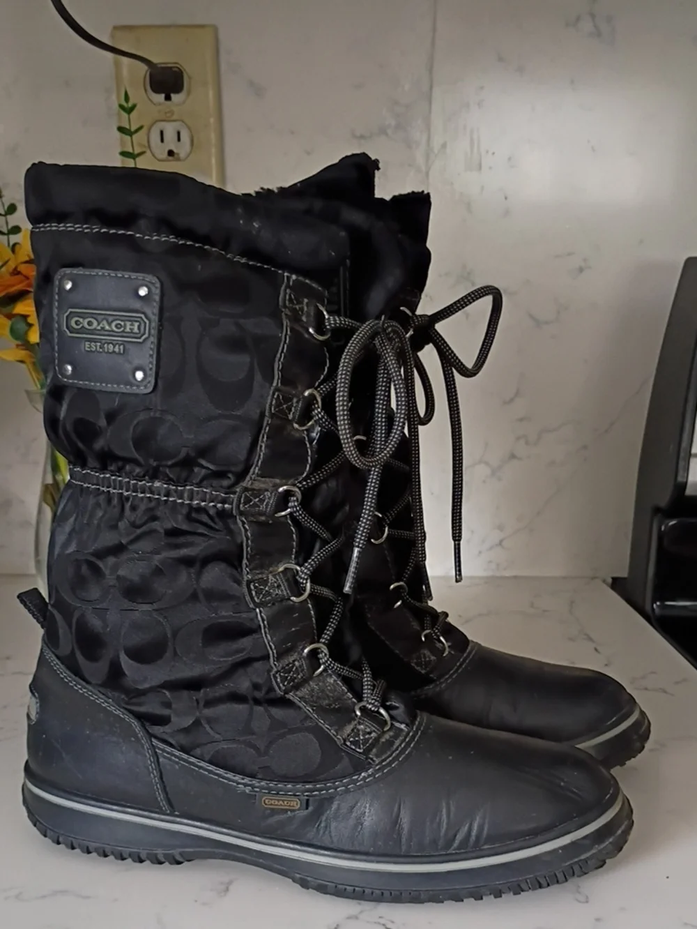 Coach Women's Black Winter Lace-Up Boots